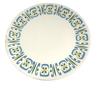 Homer Laughlin Oslo 12" Round Platter Serving Plate Blue Green MCM Retro